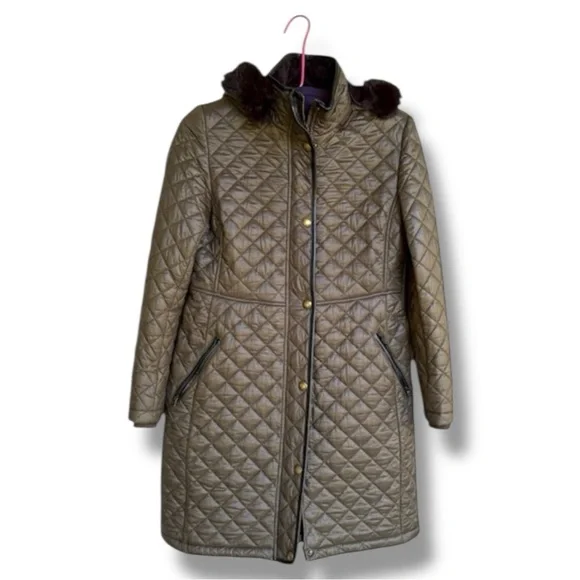 Lauren Ralph Lauren Olive/Black Diamond Quilted Coat with Hood Size Small - Picture 2 of 14